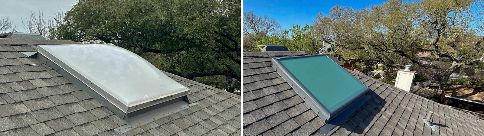 A before and after image of skylighys.
